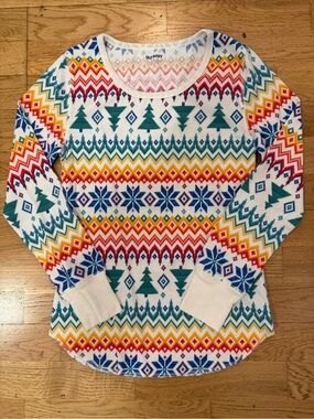 Old Navy White Multicolor Fair Isle Crewneck Thermal Top